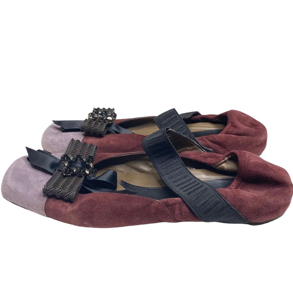 Marni ♔ Mary Jane Ballet Flats ♔ Lavender Suede + Black Crystal Embellishment ♔ - Picture 8 of 16